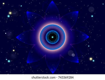 Abstract star background with space mandala. Background for sites, banners, hats. Vector illustration.