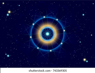 Abstract star background with space mandala. Background for sites, banners, hats. Vector illustration.