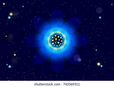 Abstract star background with space mandala. Background for sites, banners, hats. Vector illustration.