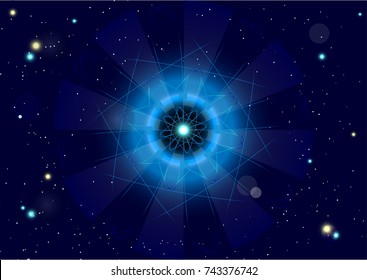 Abstract star background with space mandala. Background for sites, banners, hats. Vector illustration.