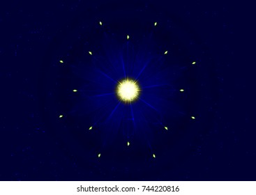 Abstract star background with space mandala. Background for sites, banners, hats. Vector illustration.