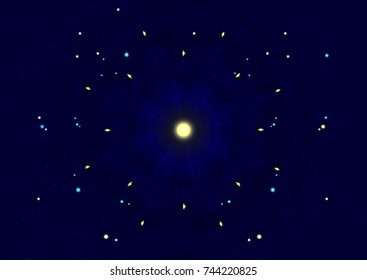 Abstract star background with space mandala. Background for sites, banners, hats. Vector illustration.
