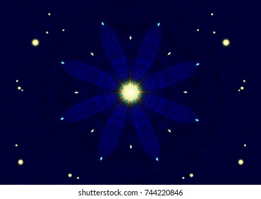 Abstract star background with space mandala. Background for sites, banners, hats. Vector illustration.