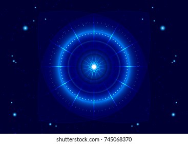 Abstract star background with space mandala. Background for sites, banners, hats. Vector illustration.