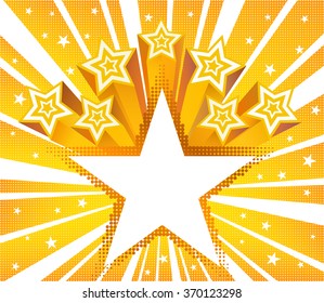Fundo abstrato da explosão da estrela. Fundo de vetor de ouro de meio-tom. Quadro de modelo para cartões de saudação, convites, presente, banners