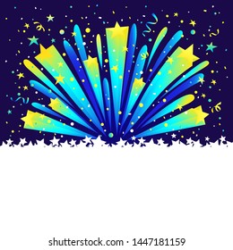 Abstract star burst background. Vector gradients template in blue and yellow colors. Free place for your text. Template frame for greeting cards, posters, invitations, gift, banners