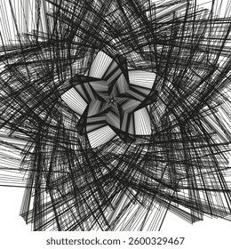 Abstract star chaos. Random overlapping lines. Dynamic geometric composition. Vector illustration.