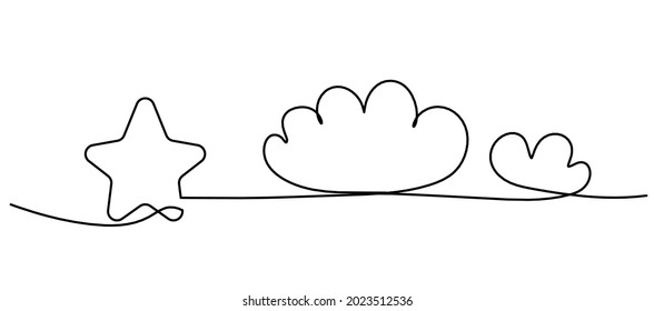 Abstract star with clouds as line drawing on white background. Vector