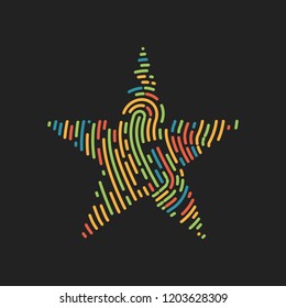 Abstract star with colorful fingerprint texture isolated vector illustration on dark background
