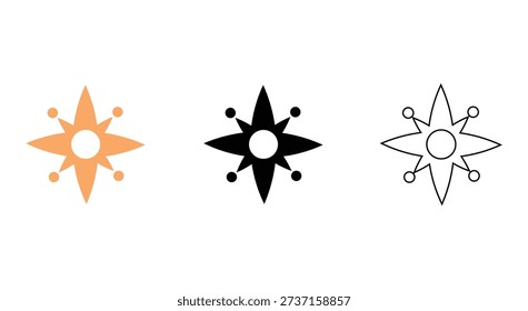 Abstract Star Compass Connection Icon Set Flat Glyph Outline