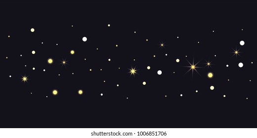 Abstract star of confetti. Falling starry background. Random stars shine on a black background. The dark sky with shining stars. Flying confetti. Suitable for your design, cards, invitations, gifts.