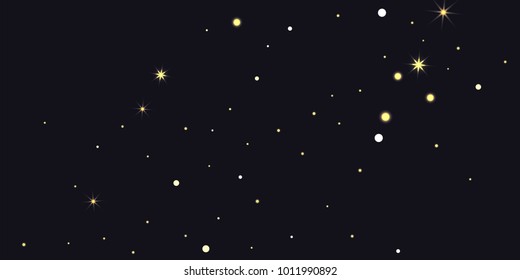 Abstract star of confetti. Falling starry background. Random stars shine on a black background. The dark sky with shining stars. Flying confetti. Suitable for your design, cards, invitations, gifts.