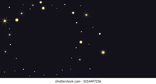 Abstract star of confetti. Falling starry background. Random stars shine on a black background. The dark sky with shining stars. Flying confetti. Suitable for your design, cards, invitations, gifts.
