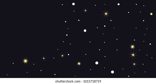 Abstract star of confetti. Falling starry background. Random stars shine on a black background. The dark sky with shining stars. Flying confetti. Suitable for your design, cards, invitations, gifts.