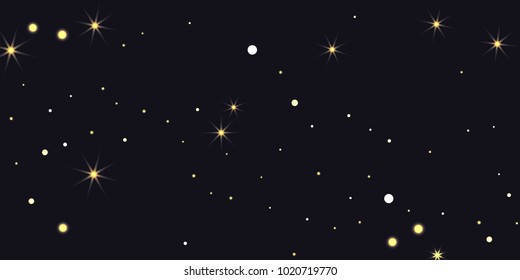 Abstract star of confetti. Falling starry background. Random stars shine on a black background. The dark sky with shining stars. Flying confetti. Suitable for your design, cards, invitations, gifts.