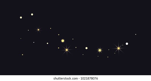 Abstract star of confetti. Falling starry background. Random stars shine on a black background. The dark sky with shining stars. Flying confetti. Suitable for your design, cards, invitations, gifts.