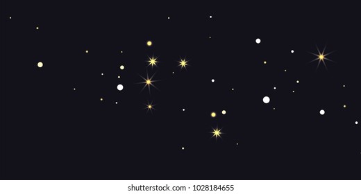 Abstract star of confetti. Falling starry background. Random stars shine on a black background. The dark sky with shining stars. Flying confetti. Suitable for your design, cards, invitations, gifts.