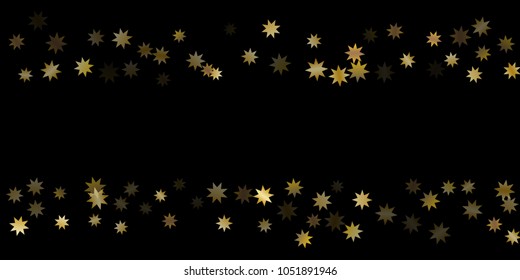 Abstract star of confetti. Falling starry background. Random stars shine on a black background. The dark sky with shining stars. Flying confetti. Suitable for your design, cards, invitations, gifts. 