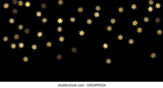 Abstract star of confetti. Falling starry background. Random stars shine on a black background. The dark sky with shining stars. Flying confetti. Suitable for your design, cards, invitations, gifts. 