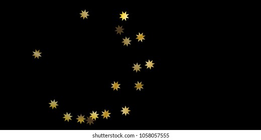Abstract star of confetti. Falling starry background. Random stars shine on a black background. The dark sky with shining stars. Flying confetti. Suitable for your design, cards, invitations, gifts. 
