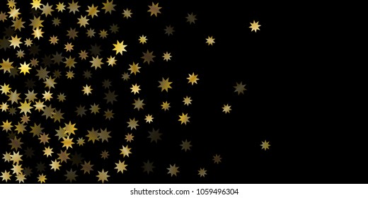 Abstract star of confetti. Falling starry background. Random stars shine on a black background. The dark sky with shining stars. Flying confetti. Suitable for your design, cards, invitations, gifts. 