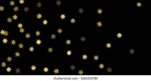 Abstract star of confetti. Falling starry background. Random stars shine on a black background. The dark sky with shining stars. Flying confetti. Suitable for your design, cards, invitations, gifts. 