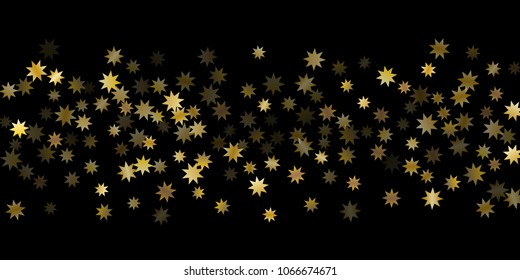 Abstract star of confetti. Falling starry background. Random stars shine on a black background. The dark sky with shining stars. Flying confetti. Suitable for your design, cards, invitations, gifts. 