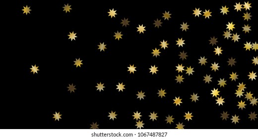 Abstract star of confetti. Falling starry background. Random stars shine on a black background. The dark sky with shining stars. Flying confetti. Suitable for your design, cards, invitations, gifts. 