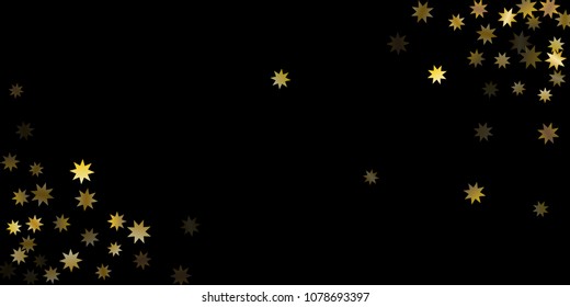 Abstract star of confetti. Falling starry background. Random stars shine on a black background. The dark sky with shining stars. Flying confetti. Suitable for your design, cards, invitations, gifts. 