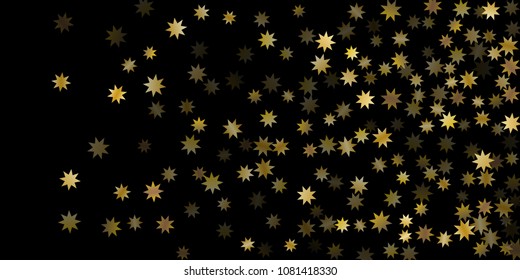 Abstract star of confetti. Falling starry background. Random stars shine on a black background. The dark sky with shining stars. Flying confetti. Suitable for your design, cards, invitations, gifts. 