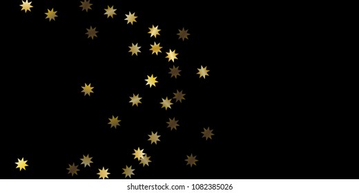 Abstract star of confetti. Falling starry background. Random stars shine on a black background. The dark sky with shining stars. Flying confetti. Suitable for your design, cards, invitations, gifts. 