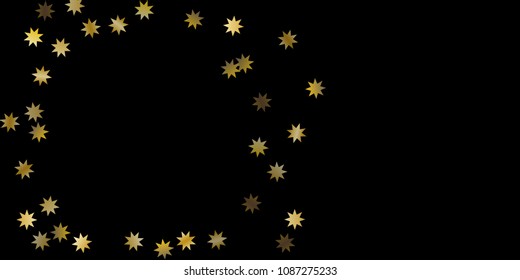 Abstract star of confetti. Falling starry background. Random stars shine on a black background. The dark sky with shining stars. Flying confetti. Suitable for your design, cards, invitations, gifts. 