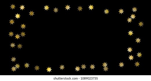 Abstract star of confetti. Falling starry background. Random stars shine on a black background. The dark sky with shining stars. Flying confetti. Suitable for your design, cards, invitations, gifts. 