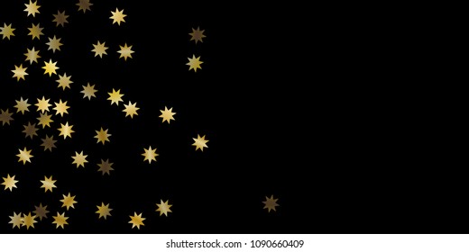 Abstract star of confetti. Falling starry background. Random stars shine on a black background. The dark sky with shining stars. Flying confetti. Suitable for your design, cards, invitations, gifts. 
