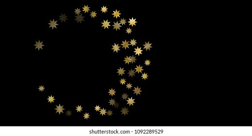 Abstract star of confetti. Falling starry background. Random stars shine on a black background. The dark sky with shining stars. Flying confetti. Suitable for your design, cards, invitations, gifts. 