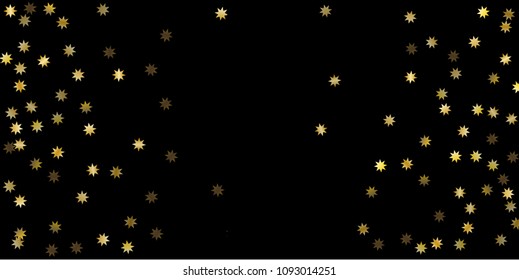 Abstract star of confetti. Falling starry background. Random stars shine on a black background. The dark sky with shining stars. Flying confetti. Suitable for your design, cards, invitations, gifts. 