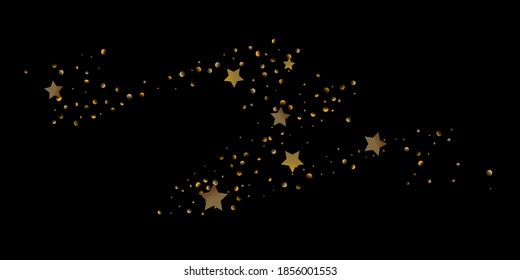 Abstract star of confetti. Falling starry background. Random stars shine on a black background. The dark sky with shining stars. Flying confetti. Suitable for your design, cards, invitations, gifts. 