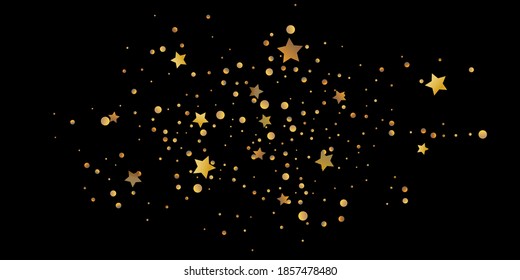 Abstract star of confetti. Falling starry background. Random stars shine on a black background. The dark sky with shining stars. Flying confetti. Suitable for your design, cards, invitations, gifts. 
