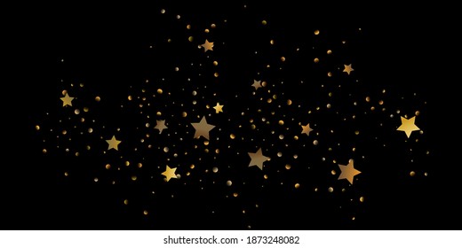 Abstract star of confetti. Falling starry background. Random stars shine on a black background. The dark sky with shining stars. Flying confetti. Suitable for your design, cards, invitations, gifts. 