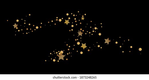 Abstract star of confetti. Falling starry background. Random stars shine on a black background. The dark sky with shining stars. Flying confetti. Suitable for your design, cards, invitations, gifts. 