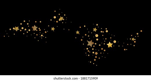 Abstract star of confetti. Falling starry background. Random stars shine on a black background. The dark sky with shining stars. Flying confetti. Suitable for your design, cards, invitations, gifts.