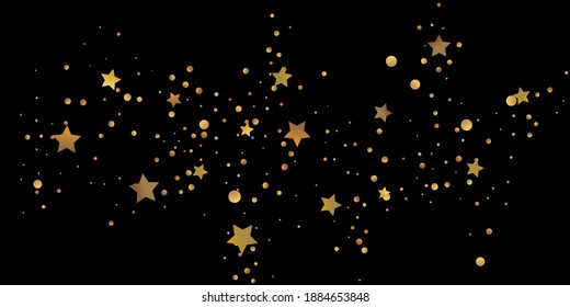 Abstract star of confetti. Falling starry background. Random stars shine on a black background. The dark sky with shining stars. Flying confetti. Suitable for your design, cards, invitations, gifts. 