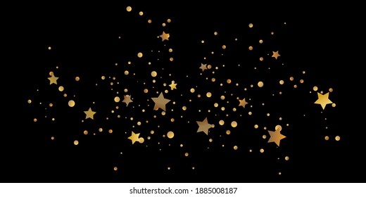 Abstrakter Star der Konfetti. Sinkender sternder Hintergrund. Zufällige Sterne glänzen auf schwarzem Hintergrund. Der dunkle Himmel mit leuchtenden Sternen. Fliegender Konfetti. Geeignet für Ihr Design, Karten, Einladungen, Geschenke. 