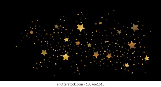 Abstract star of confetti. Falling starry background. Random stars shine on a black background. The dark sky with shining stars. Flying confetti. Suitable for your design, cards, invitations, gifts. 