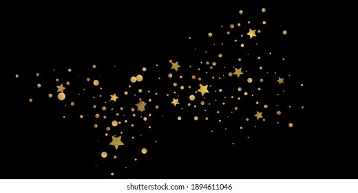 Abstract star of confetti. Falling starry background. Random stars shine on a black background. The dark sky with shining stars. Flying confetti. Suitable for your design, cards, invitations, gifts. 
