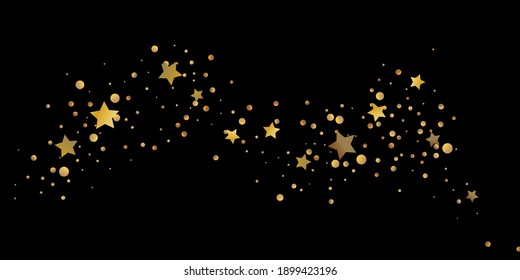 Abstract star of confetti. Falling starry background. Random stars shine on a black background. The dark sky with shining stars. Flying confetti. Suitable for your design, cards, invitations, gifts. 