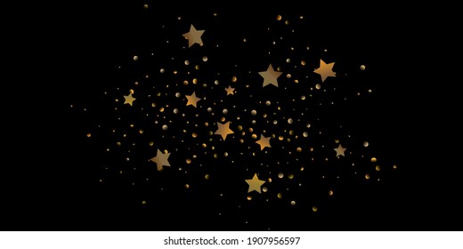Abstract star of confetti. Falling starry background. Random stars shine on a black background. The dark sky with shining stars. Flying confetti. Suitable for your design, cards, invitations, gifts. 
