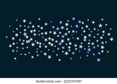 Abstract star of confetti. Falling starry background. Random stars shine on a black background. The dark sky with shining stars. Flying confetti. Suitable for your design, cards, invitations, gifts. 