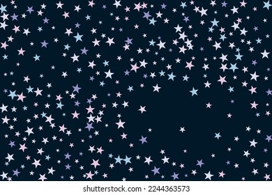 Abstract star of confetti. Falling starry background. Random stars shine on a black background. The dark sky with shining stars. Flying confetti. Suitable for your design, cards, invitations, gifts. 