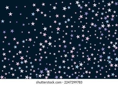 Abstract star of confetti. Falling starry background. Random stars shine on a black background. The dark sky with shining stars. Flying confetti. Suitable for your design, cards, invitations, gifts. 